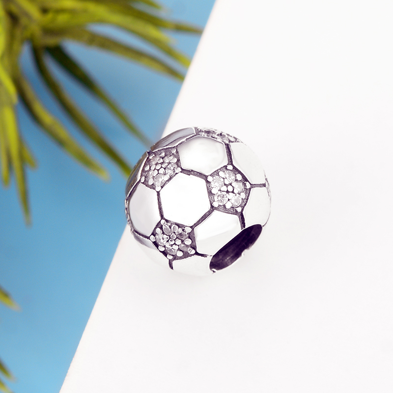 Summer Collection 925 Sterling Silver Sparkling Football Soccer Beads Fit Original Pandora Charms Bracelet Jewelry