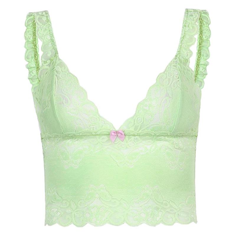 Women Sexy Camisole Adults Casual Butterfly Pattern V-neck Lace Trim Tank Top (Green) Women's Tanks & Camis