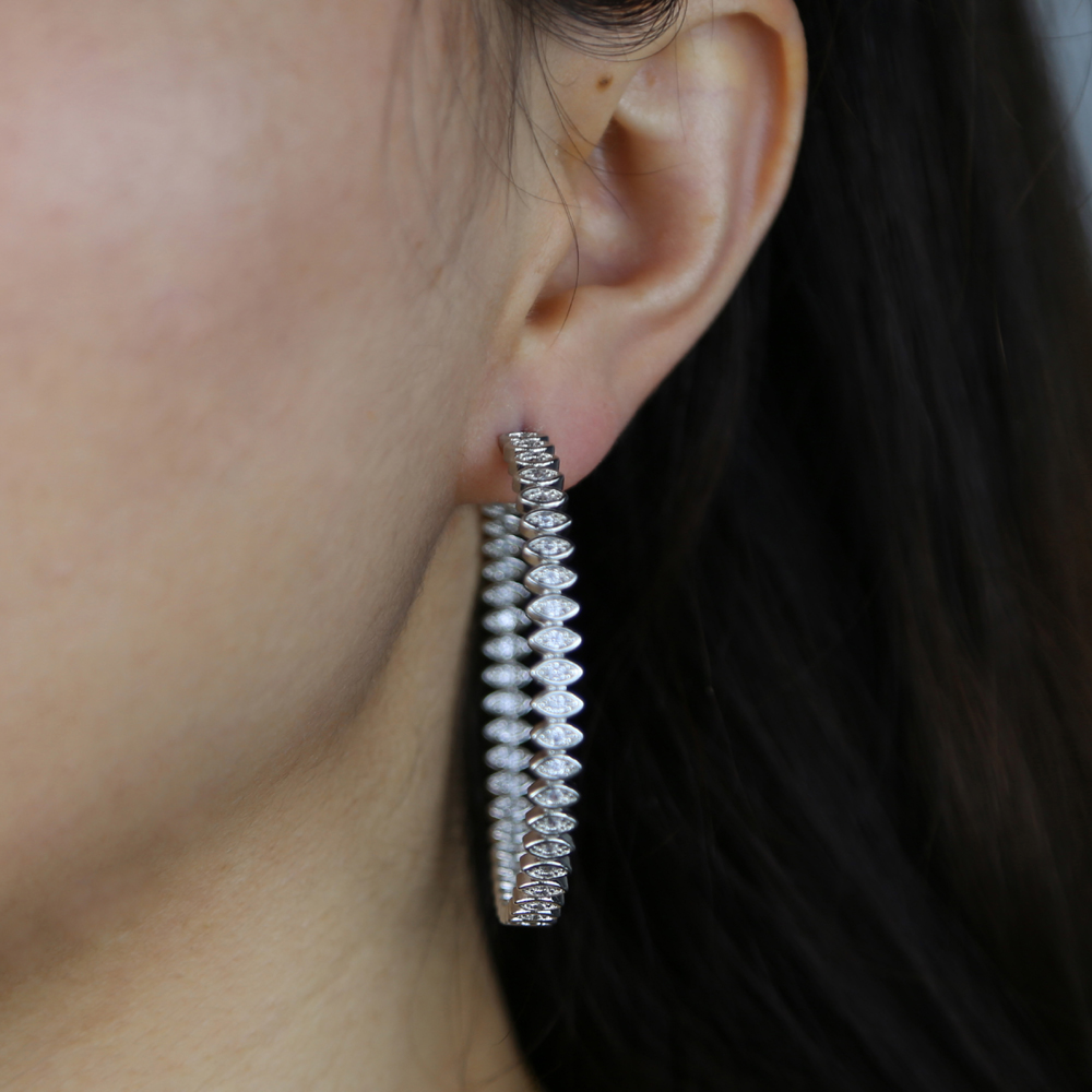 New Gold Silver Color Fashion Wedding hoop earring Jewelry Big Crystal Eye Shape 50mm Earrings Circle Round Earrings for Women