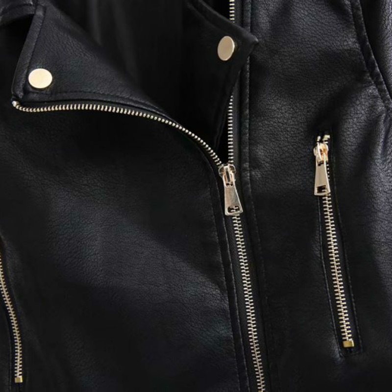 Cool Woman Black Short PU Moto Jacket Spring Autumn Fashion Ladies Zipper Leather Outerwear Girls Casual Streetwear Coats 210515