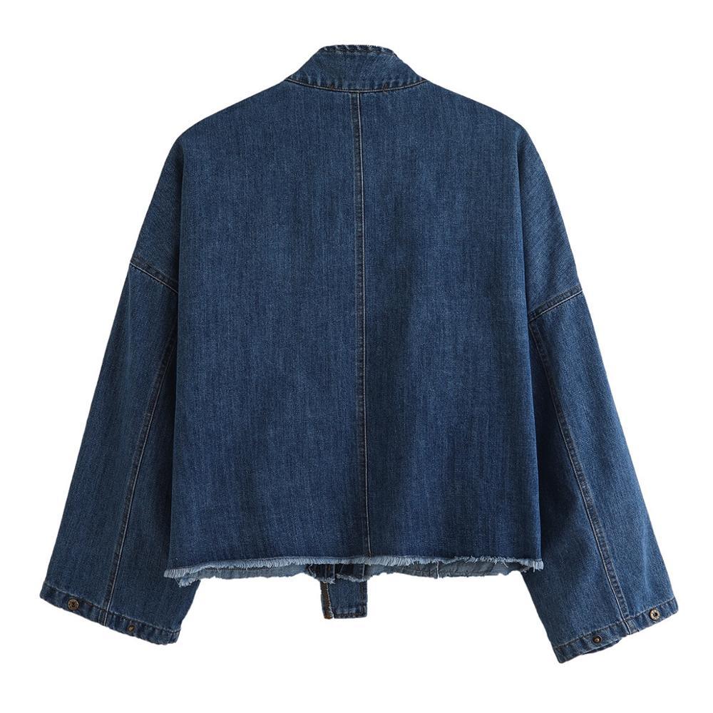 Safari Autumn Drop Shoulder Loose Denim Jacket Free Style Women Lapel Pockets Zipper Draped Jean Coat Cool Outerwear Blue 210429