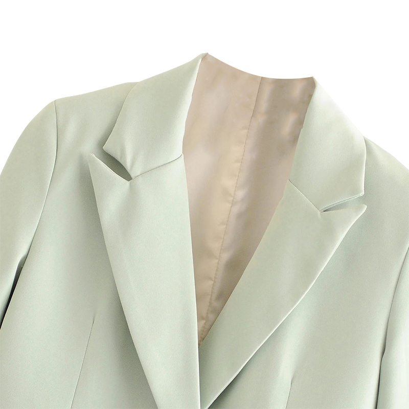 Casual Double Breasted Office Wear Blazer Women Notched Neck Long Sleeve Coat Outerwear Pockets Solid Jacket Lady 210414