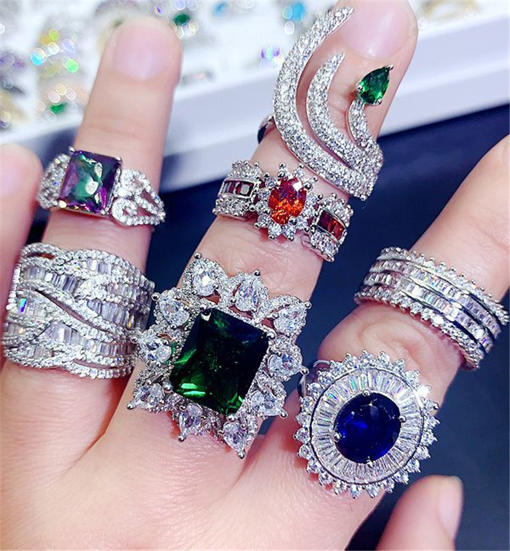 S925 silver Stone Rings Micro Inlaid Semi-Precious Colored Zirconium Ring Real Gold Plated Fashion Vintage Gems Female