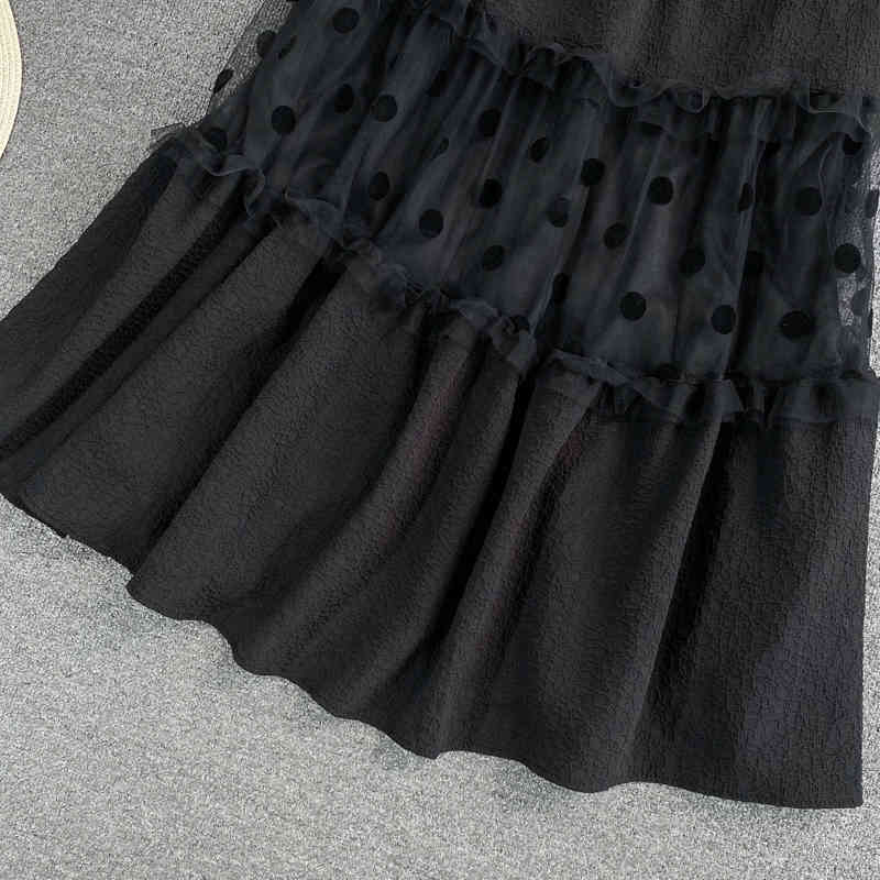 Nomikuma Korean Dot Mesh Patchwork Woman Dress Summer High Waist A-line Skirts Causal Sweet Faldas Mujer Moda 6H287 210427