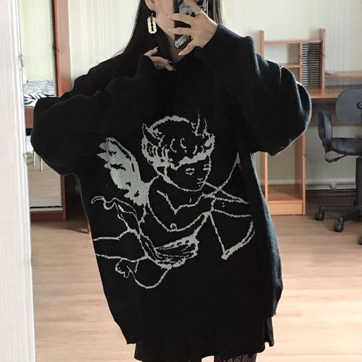 women's sweaters vintage female angel knitted sweater, long sleeve looser sweater for casual autumn fo5n, White;black
women's sweaters vintage female angel knitted sweater, long sleeve looser sweater for casual autumn fo5n, White;black