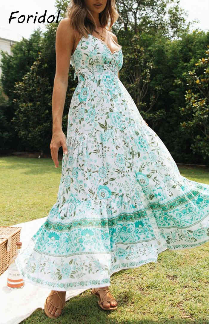 Foridol Elegant Backless Summer Dress Women Fashion Clothing Sleeveless Maxi Boho Beach Dress Lady Long Vestido Feminino 210415