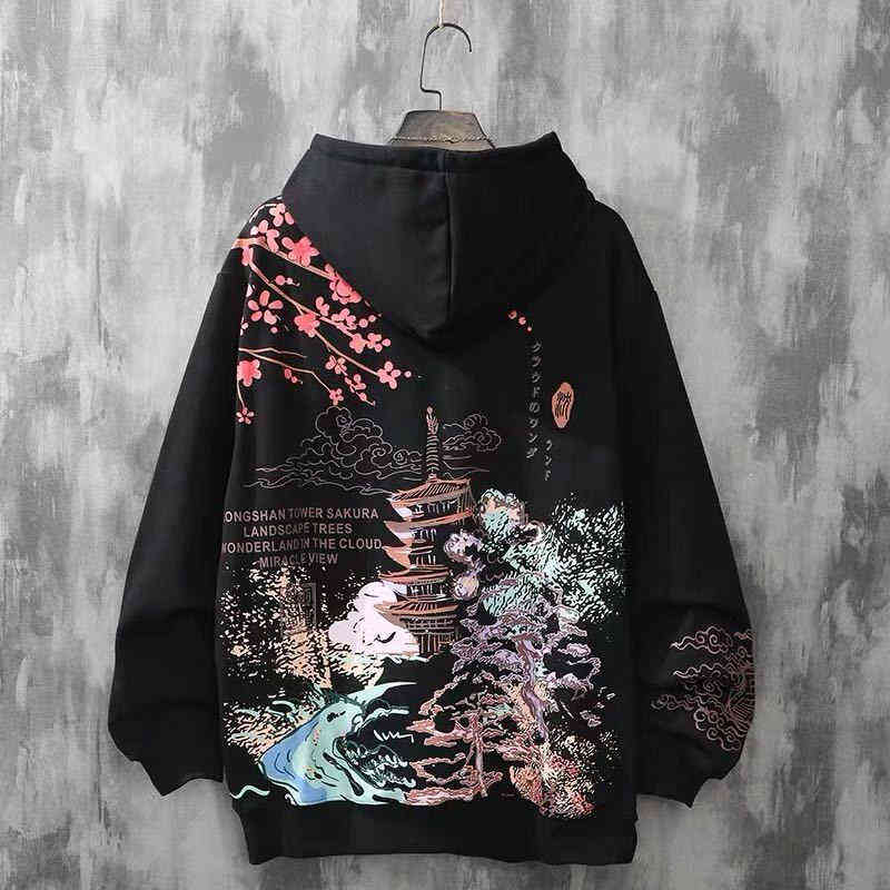 Anime Hoodies Sweatshirts Chinese Style Men Black Hoodies Sweatshirts Harajuku Oversized Pullovers Sweatshirts For Women CS455 211108