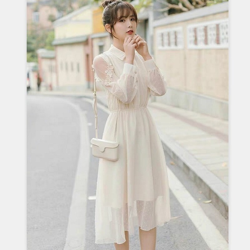 Solid Fairy Dress Women Long Sleeve Party Elegant Dress Casual Midi Office Lady Fashion Korean Clothing Autumn Female Chic 210521