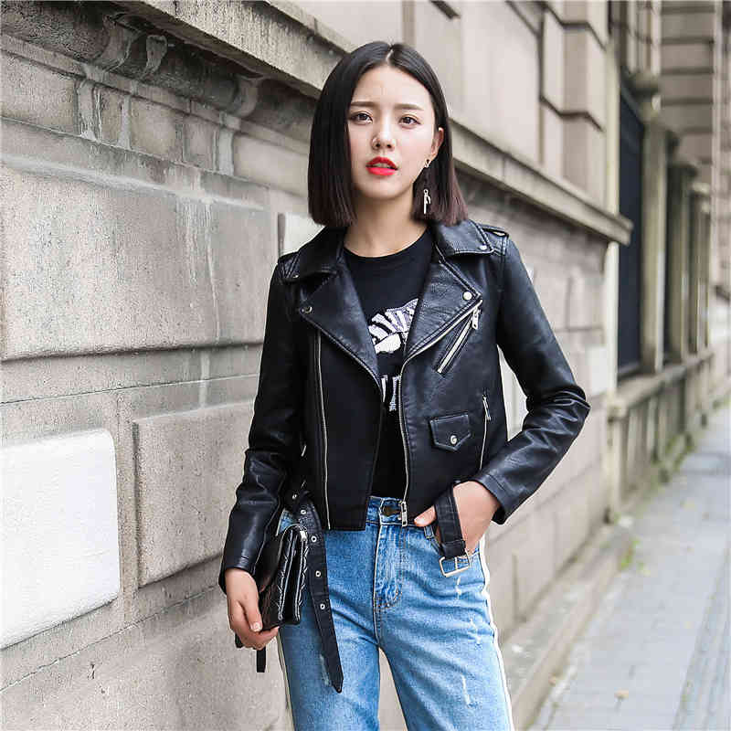 Pu Leather Jacket Women Fashion Bright Colors Black Motorcycle Coat Short Faux Biker Soft Female 210428