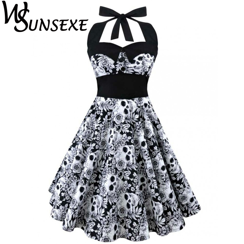 Wsunsexe Retro Vintage Style Sleeveless 3D Skull Floral Printed 2017 Summer Women Dress Halter Plus Size Party Sexy Casual Dress, Black
Wsunsexe Retro Vintage Style Sleeveless 3D Skull Floral Printed 2017 Summer Women Dress Halter Plus Size Party Sexy Casual Dress, Black