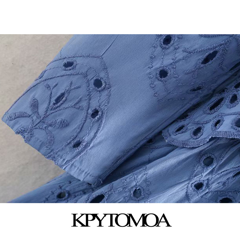 Women Chic Fashion Hollow Out Embroidery Mini Dress High Neck Puff Sleeve Female Dresses Vestidos Mujer 210420