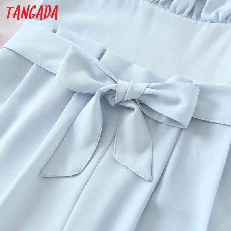 Women Vintage Blue Summer Playsuits Spaghetti Strap Rompers Ladies Casual Chic Overalls QW61 210416