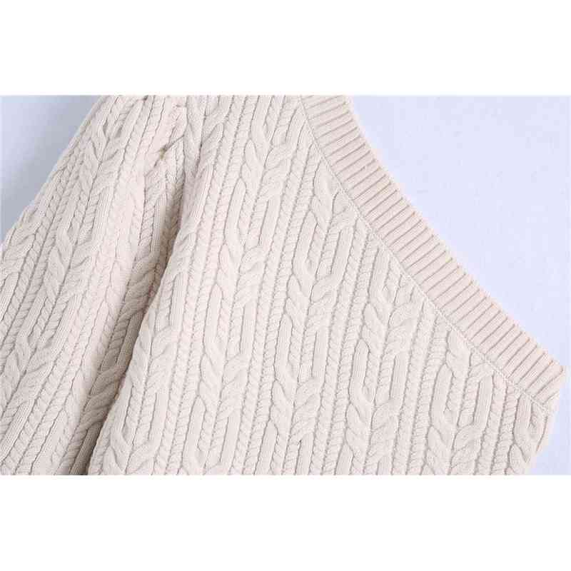 Elegant Women Slash Neck Sweaters Fashion Ladies White Twist Knitted Tops Streetwear Female Chic Puff Sleeve Pullovers 210430