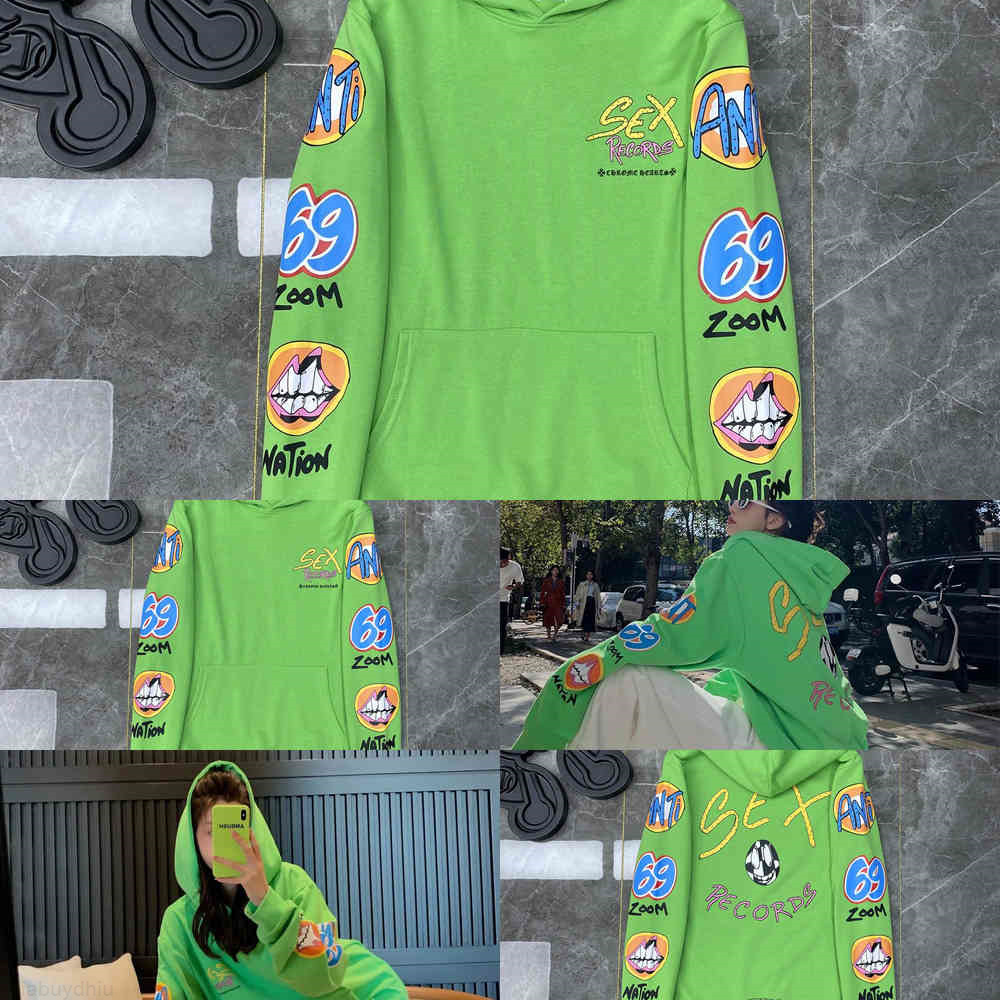 Chromes Hearts Hoodie Ins Green Koroshin Sex Records Graffiti Limited Sweater Hooded Top Men And Women-image