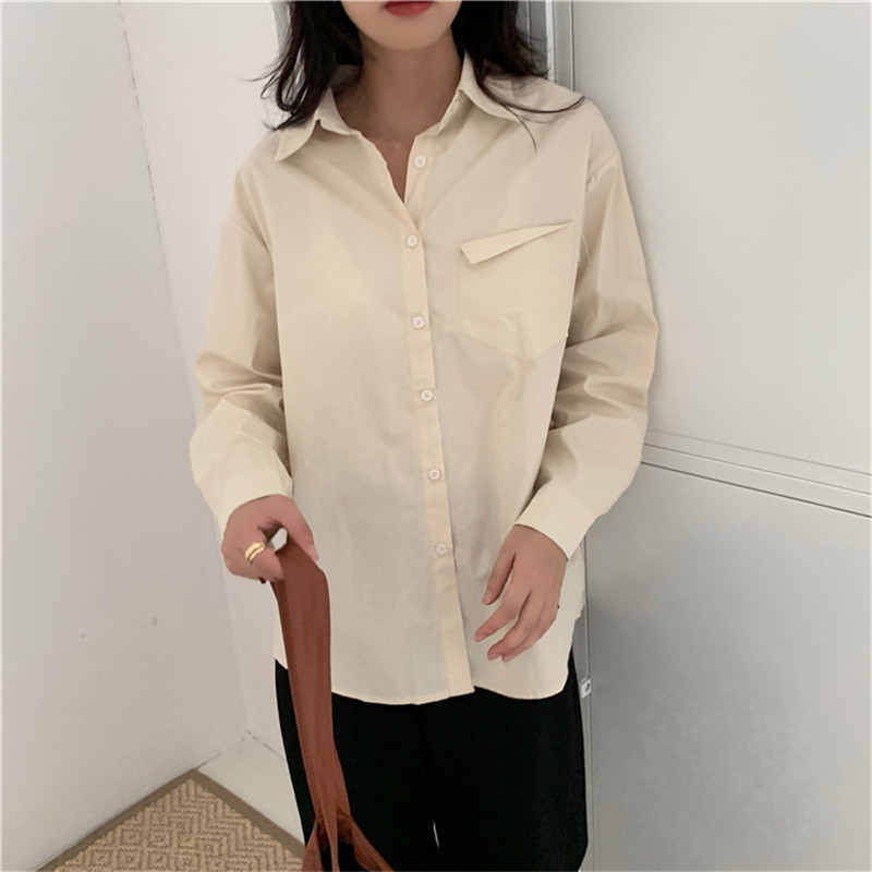 Arrival Spring Autumn OL Elegant Lapel Basic Shirt Women Blouses Tops Loose Long Sleeve Work Wear Woman Clothes 210421