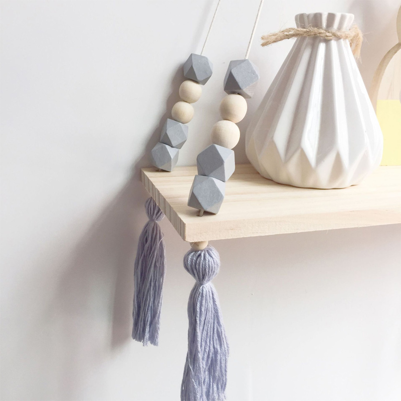 1 Pcs Wall Hanging Decor Swing Shelf Decorative Shelves Room Storage Organization personality Kids Room Wooden Beads Tassel