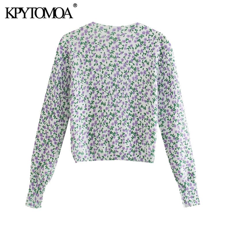 Women Fashion Floral Jacquard Cropped Knitted Cardigan Sweater Long Sleeve Female Outerwear Chic Tops 210420