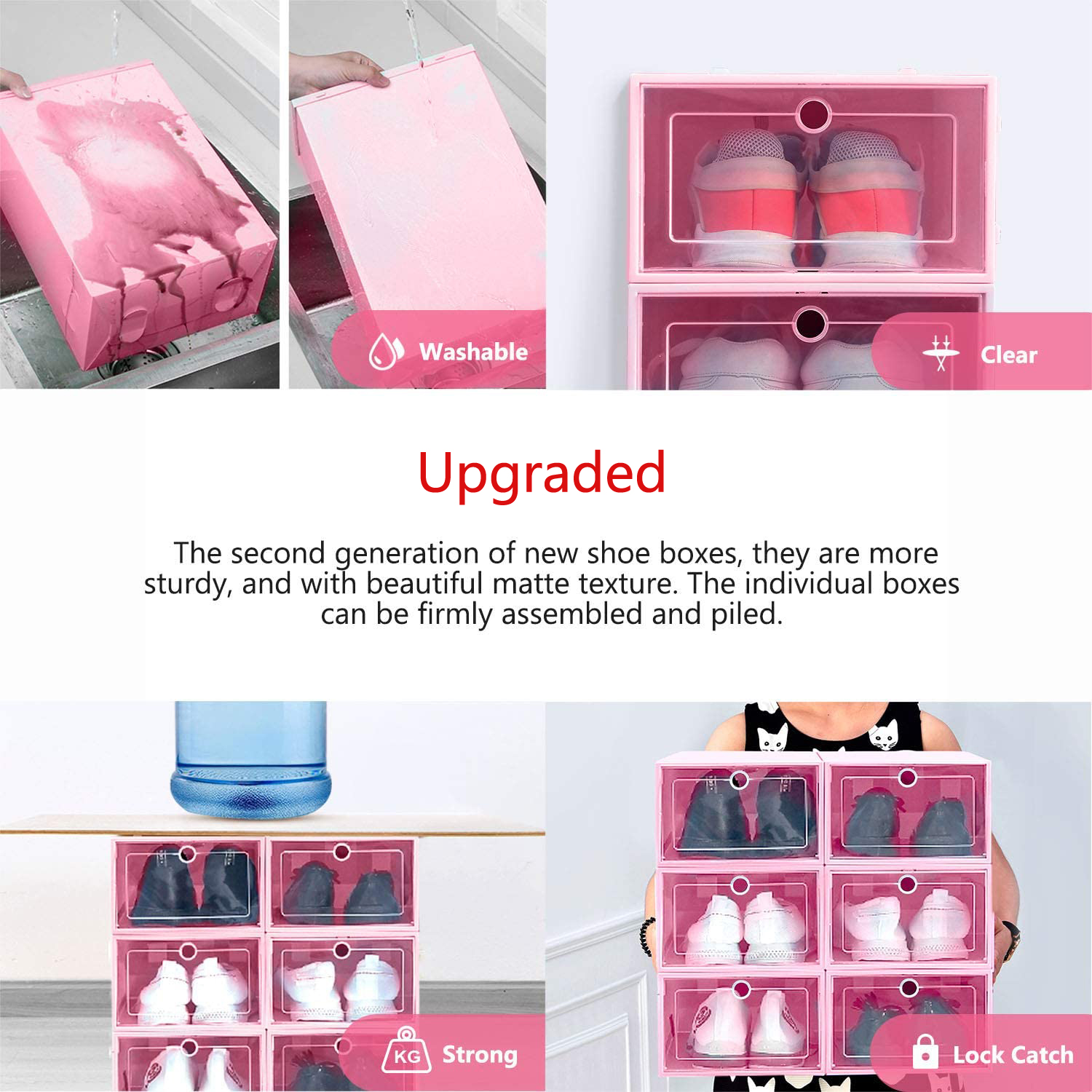 3 Pack Clear Plastic Shoe Box Dustproof Sneaker Storage Organizer Flip Transparent High Heels Boxes Candy Color Stackable Shoes Containers Case VT1017