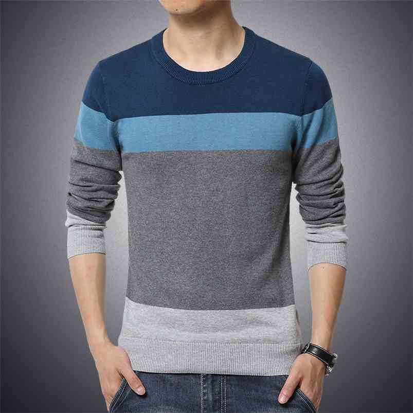 Winter Casual Men's Sweater O-Neck Striped Slim Fit Knittwear Mens Sweaters Pullovers Pullover Men Pull Homme 210818