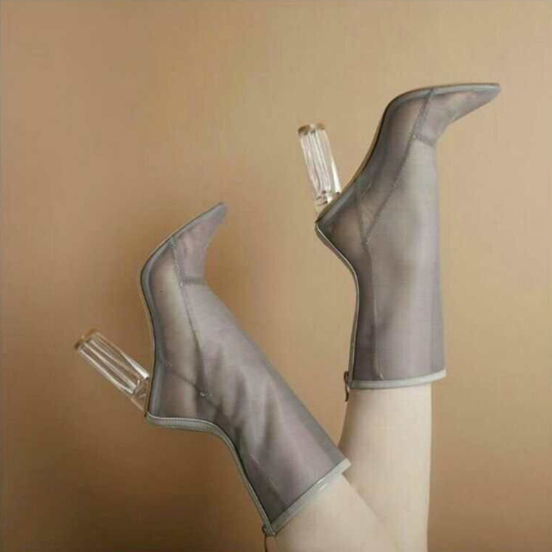 boot Fashion Week Runway Malha Ankle from Leaping Perspex course Transparent Shoes Woman Summer Boots Pointed High Heel Toe Of