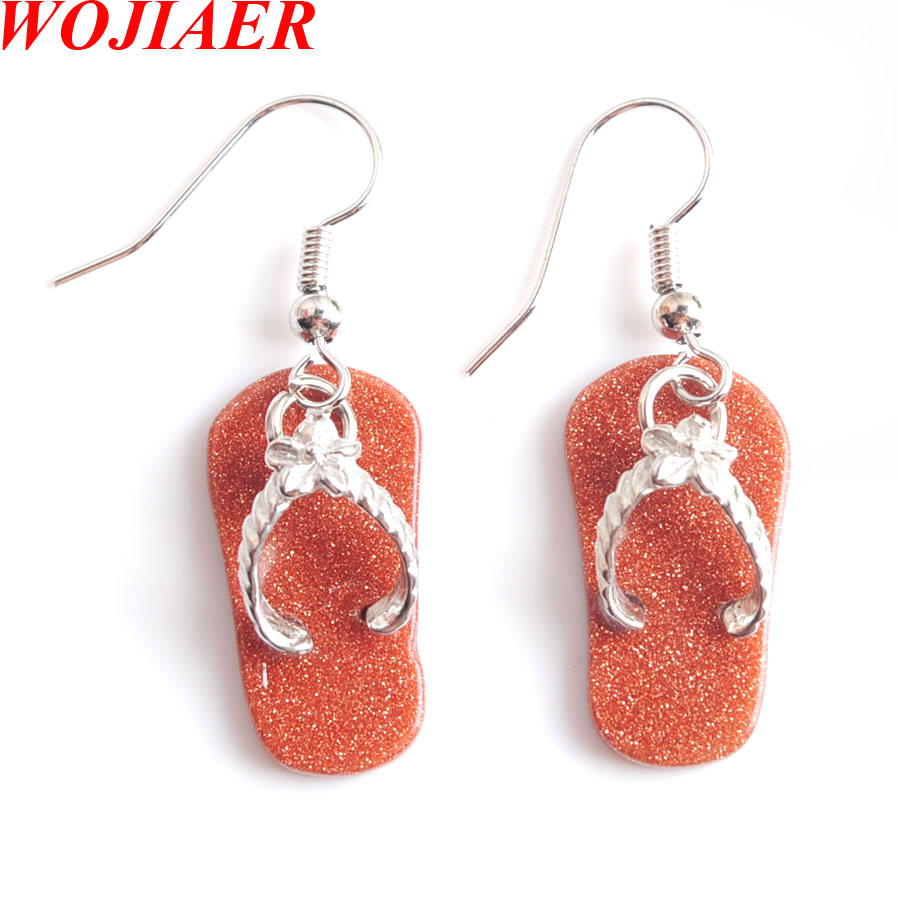 WOJIAER Natural Gem Stone Bead Hook Dangle Earrings Flip-Flops Sandals Pendant Summer Beach for Women Jewelry BW915