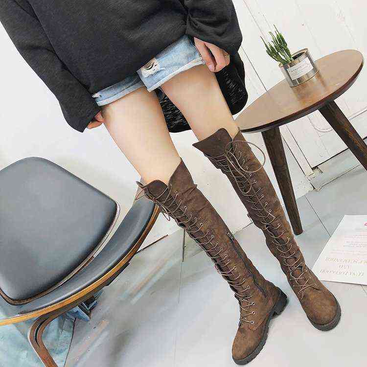 Sexy Women's Winter Boots Thigh High Boots Lace Up Rubber Stretch Women Shoes Rome style Over The Knee Boot For Women Female H1115