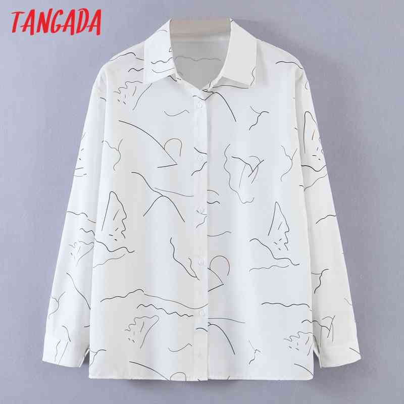 Women Print Chiffon Long Sleeve Chic Female Casual Loose Shirt SL549 210416