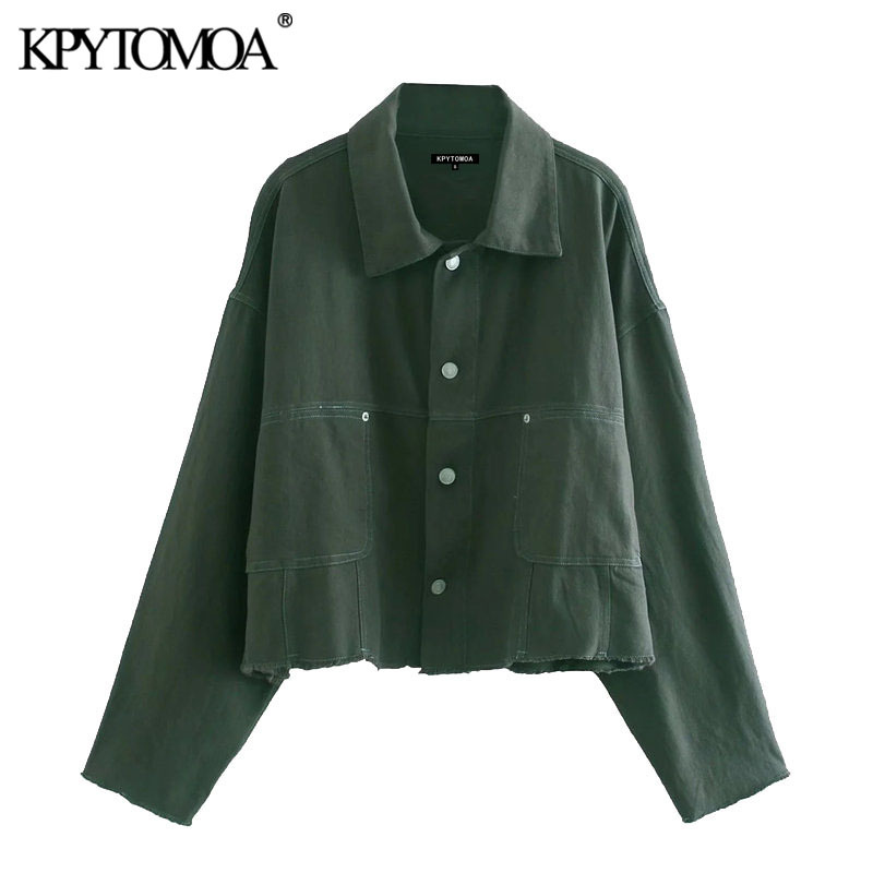 Women Fashion Oversized Cropped Denim Jacket Coat Long Sleeve Frayed Tassel Female Outerwear Chic Tops 210420