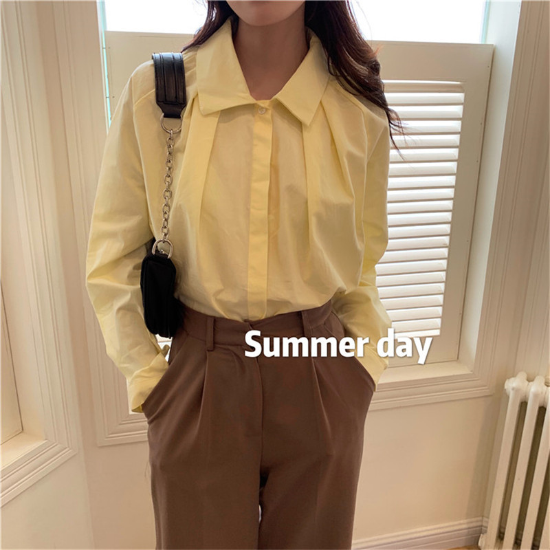 Arrival Spring Autumn OL Elegant Solid Lapel Basic Shirt Women White Blouses Tops Loose Formal Woman Clothes 210421