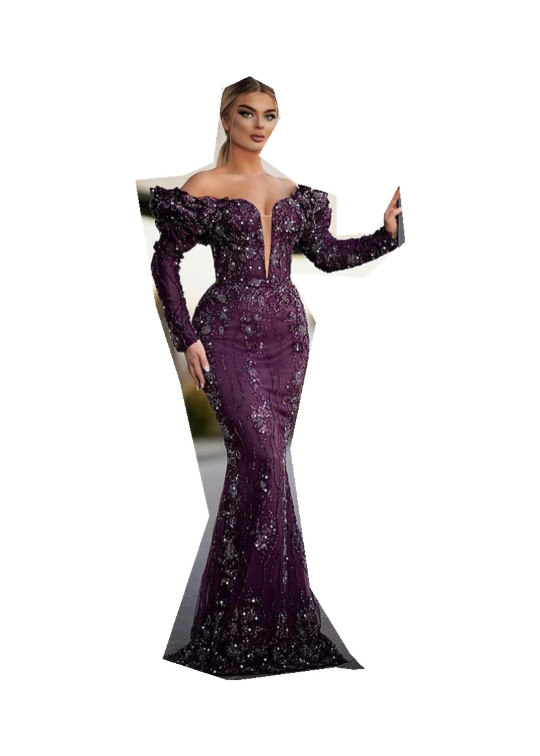 Elegant Grape Lace Mermaid Prom Dress Off Shoulder Appliques Beads Custom Made Puffy Party Gown For Arabic Women 2024
