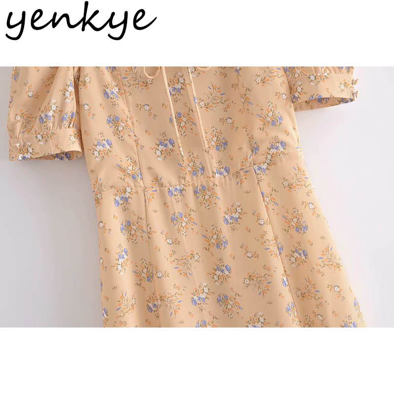 Sweet Women Vintage Floral Print Chiffon Dress Female Short Sleeve A-line Holiday Summer Mini Vestido 210430