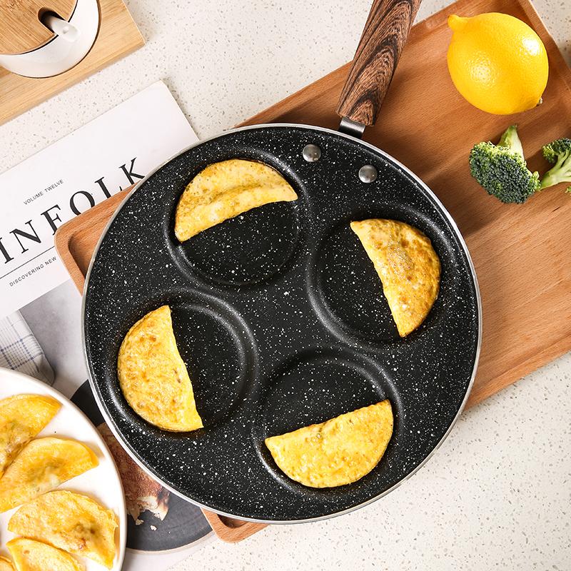 Holes Egg Frying Pan Hamburger Nonstick Pot Aluminum Alloy Cooking Saucepan Heart Shaped Omelet Cookware With Wooden Handle Pans