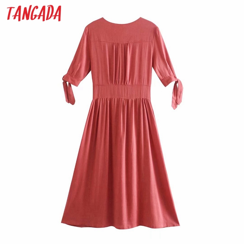 Summer Women Yellow French Style Bow Short Sleeve Ladies Midi Dress Vestidos 2R37 210416