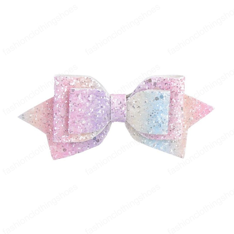 Baby Girls Bow Glitter Barrettes Children Kids Paillette hairpins Clips With Metal Teeth Clip Boutique Bows Shiny Hair Accessories 5 Inch