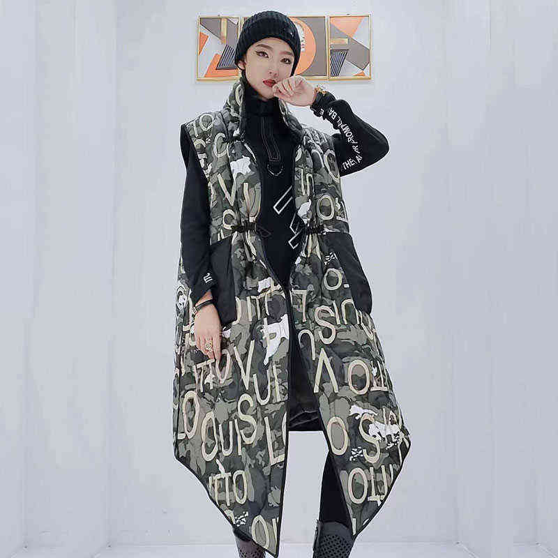 XITAO Print Pattern Vest Women Fashion Pocket Goddess Fan Single Breast Autumn Letter Sleeveless Minority GWJ1269 211120