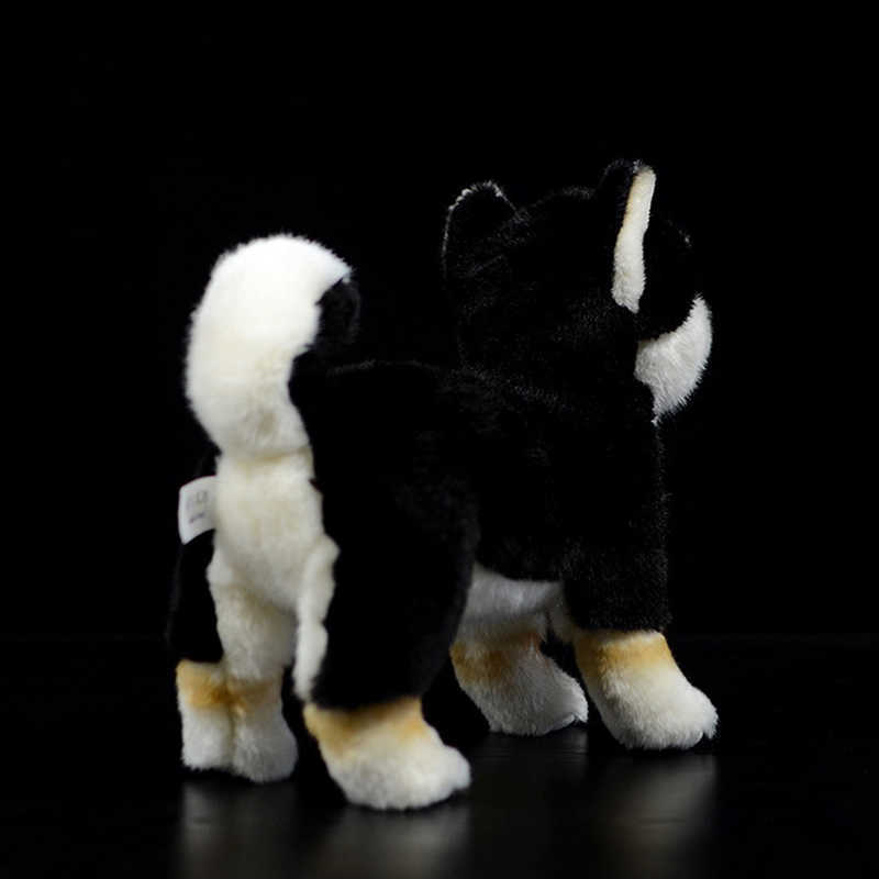 28cm Shiba Inu Real Life Plush Standing Japanese Black Dog Pet Doll Soft Lifelike Stuffed Animal Cute Kids Toys Christmas Gifts Q0