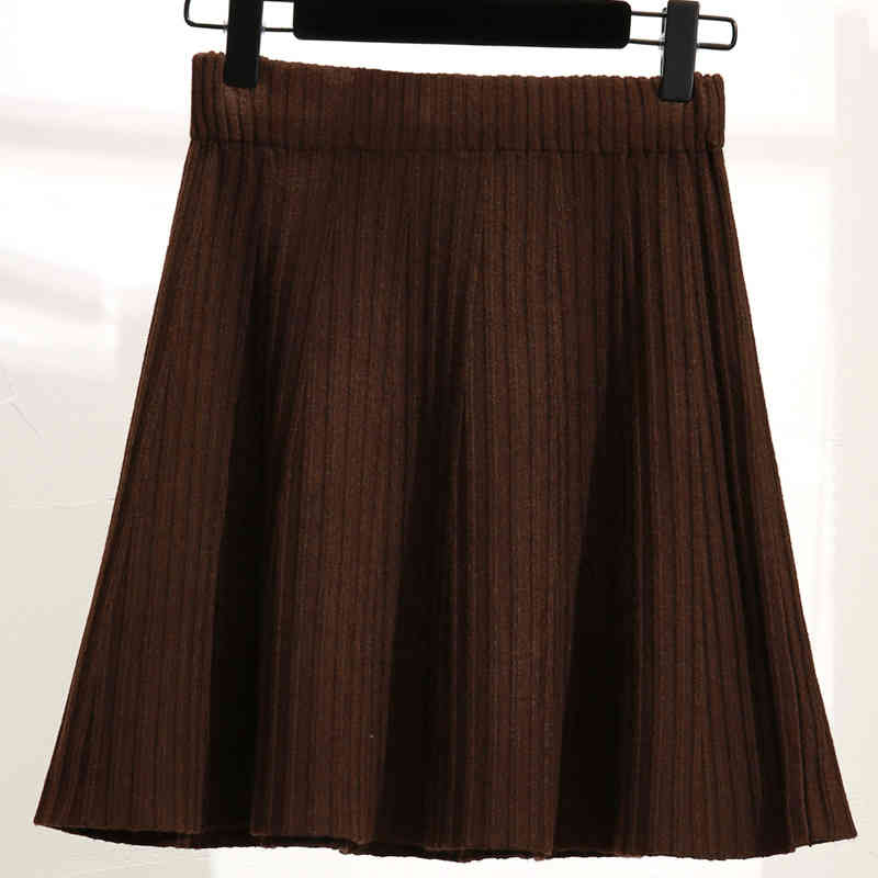 Autumn A-Line High Waist Skirt Female Solid Slim Knitted Bubble Pleated s Jupe Femme Faldas Cortas 10368 210518