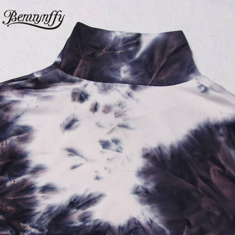 Turtleneck Tie Dye Women Fashion T-Shirt Spring High Neck Long Sleeve Ladies Slim Fit Casual Tshirt Top 210510