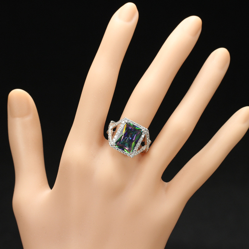 Colorful Dia Rings Size 6-9 Jewelry Designer Blue Green Yellow AAA Cubic Zirconia Copper Gold Sier Square CZ Ring Engagement For Women Bride Wedding G