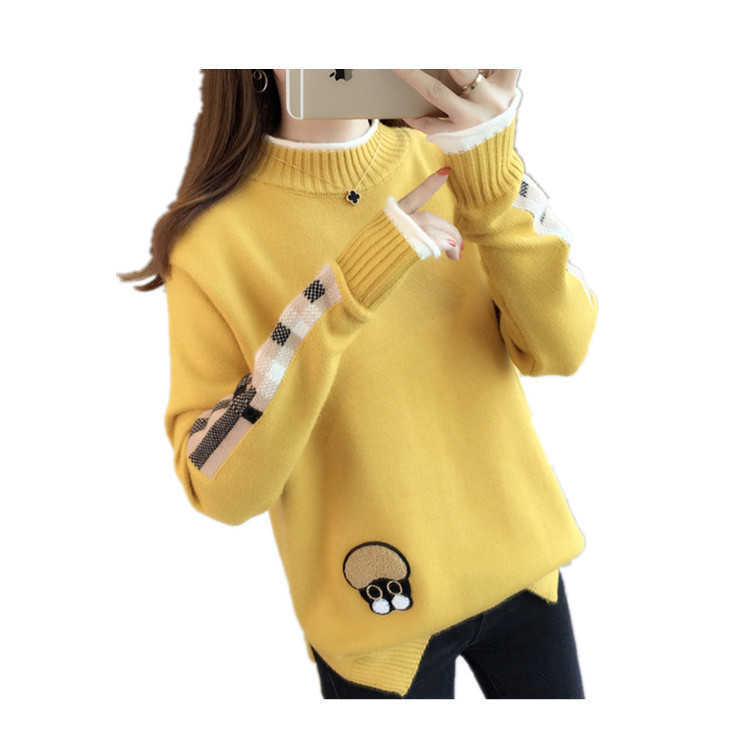 Cartoon base sweater knitted patch pullover sweater women Korean version long-sleeved tops autumn and winter 210918