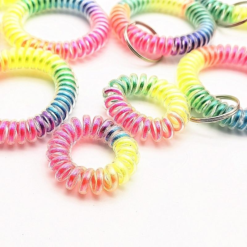 Women Girls Elastic Hairbands Spiral Shape Coil Hair Ties Circle Telephone Wire Line Headband Rainbow Gradient Headwear Accessories