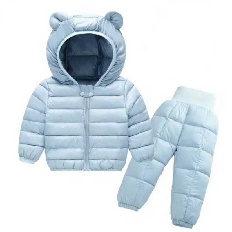 2Pcs/set Boys Girls Down Jacket Winter Hooded Children's Clothing Outerwear Snowsuit Clothes Doudoune Fille Girls Clothing Set Y0909