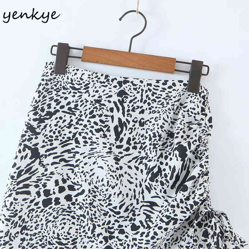 Vintage Animal Print Sexy Skirt Women Side Drawstring High Waist Asymmetric Mini Hem Ruffle Summer Jupe Femme 210430