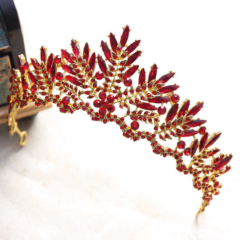Baroque Bronze Black Red Crystal Beads Bridal Tiaras Diadem Pageant Crown for Bride Headband Wedding Hair Accessories 210707