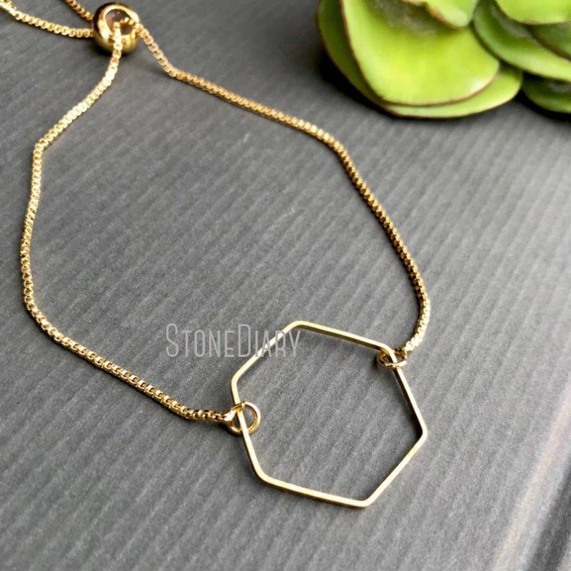 Link, Chain BM14724 Gold Hexagon Dainty Layering Bracelet Minimalist Open Charm Skinny Adjustable Geometric 
Link, Chain BM14724 Gold Hexagon Dainty Layering Bracelet Minimalist Open Charm Skinny Adjustable Geometric