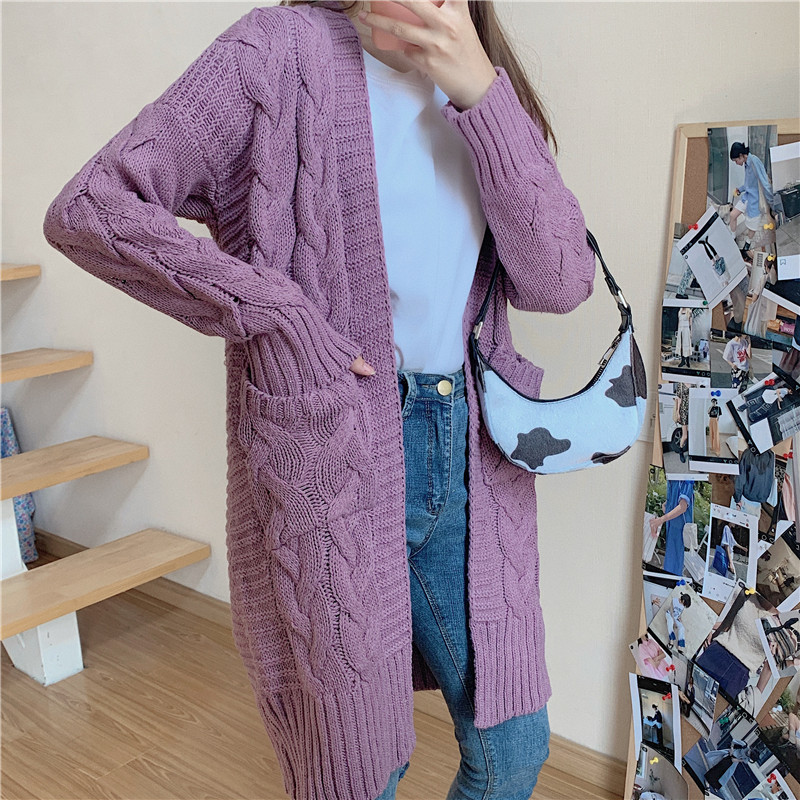 Autumn Winter Women's Cardigan Korean Style Pure Color Loose Sweater Coat Casual Female Knitted Cardigans LL738 210506
