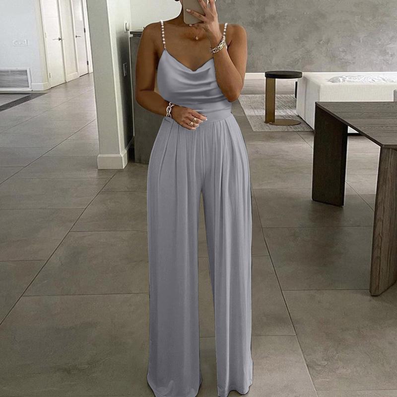 Womens Jumpsuits Rompers Women Long Pants Lady Loose Sexy Soild Pearl Sling Top Wide Leg Bodysuit Female Spring Autumn Jumpsuit AAA Discount for in-st