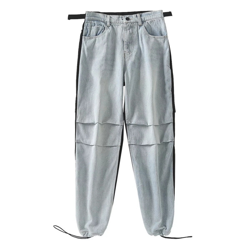 Vintage Patchwork Joggers Sweatpants Harajuku Woman Trousers Hit Color Stitching Denim High Waist Pants ZA2627 210427