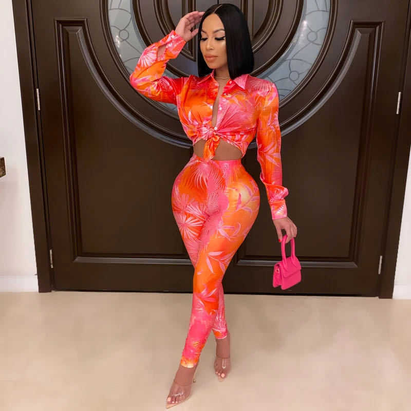 Women Sets Digital Printing Two Piece Top And Pants Long Sleeve Loose Casual Shirt Leggings 2 210524