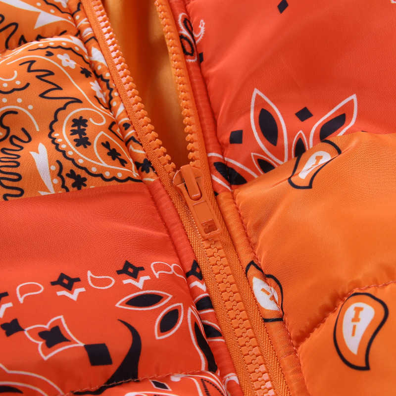 Viifaa Color Block Multicolor Print Fashion Cropped Puffer Jacket Winter Women Stand Collar Drop Shoulder Parkas Coat 211018